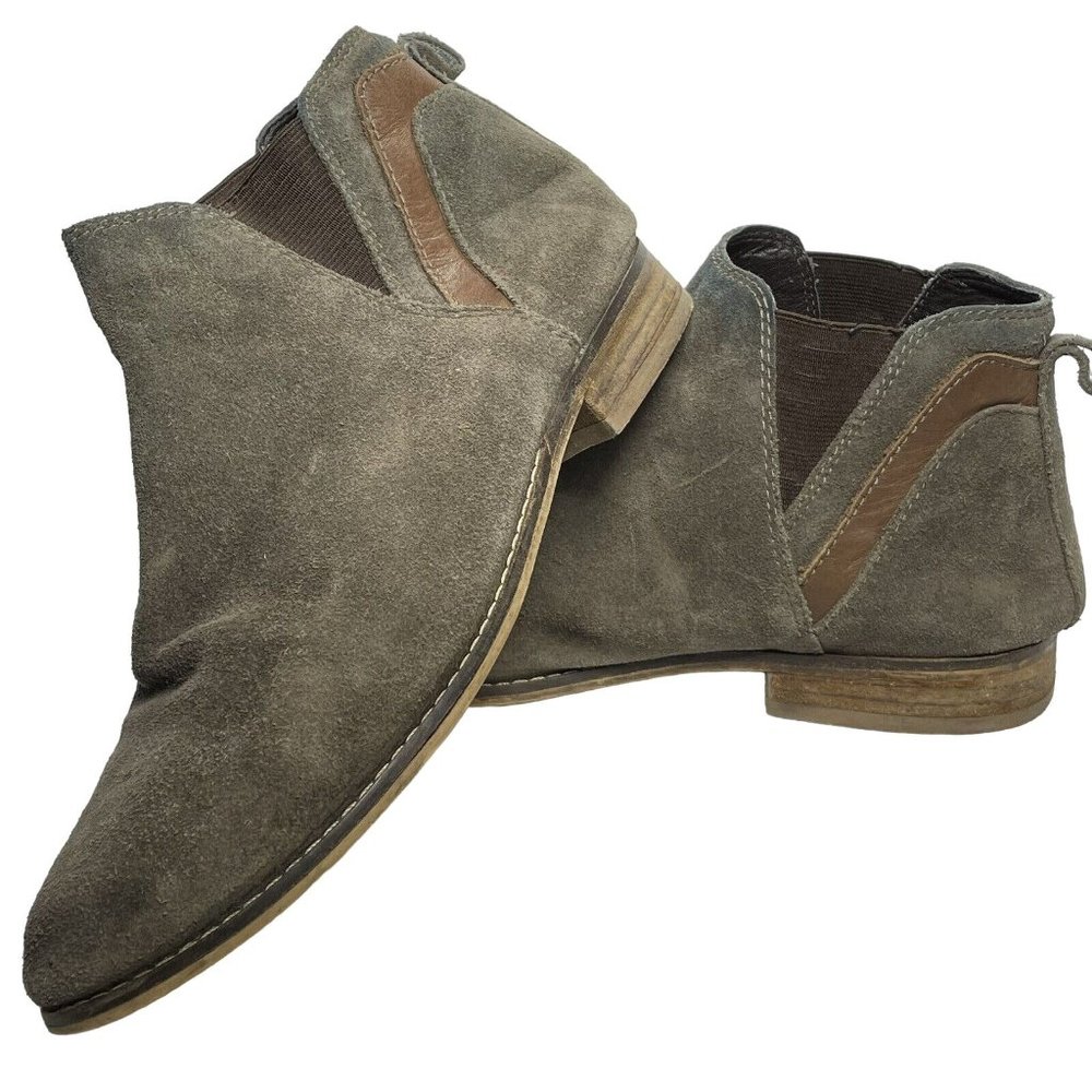 Steve Madden Slip On Ankle Boots Womens Size 8 Booties Brown Gray Suede Leather